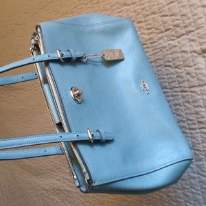 Coach Teal Turnlock Carryall Shoulder Satchel Handbag Purse